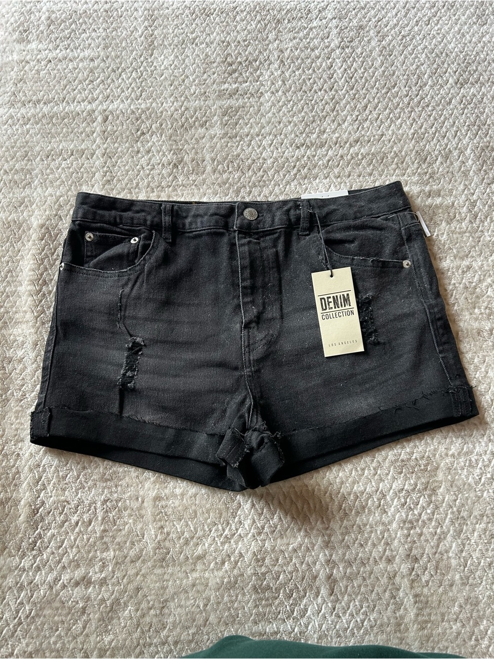 Black Distressed Denim Shorts